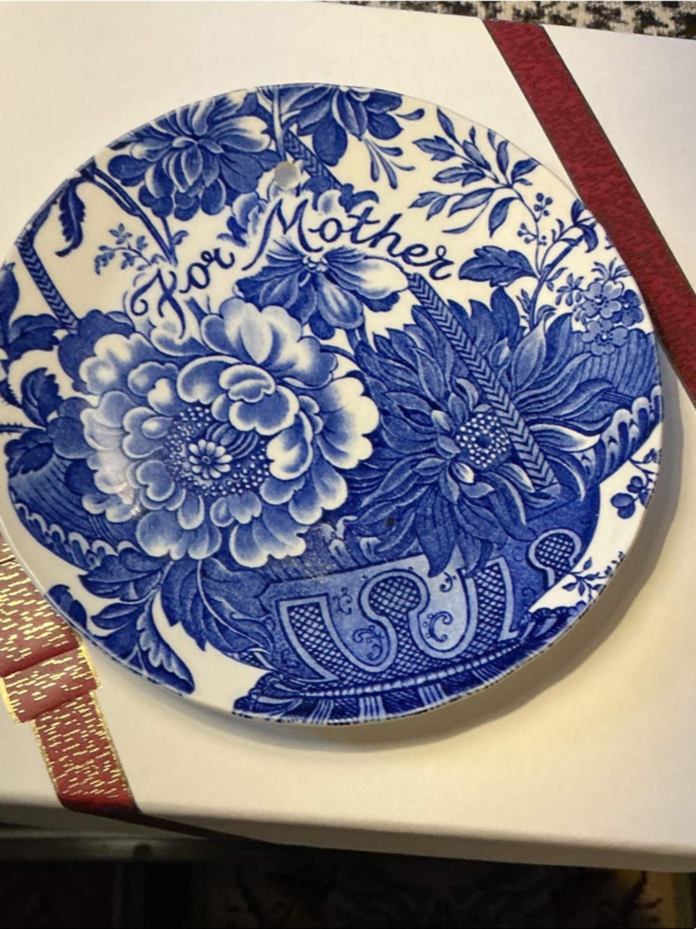 Blue Floral Ceramic Decorative Plate - "For Mother"